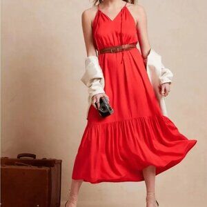 Banana Republic Poppy Red Halter Midi Dress, Size M, NWT